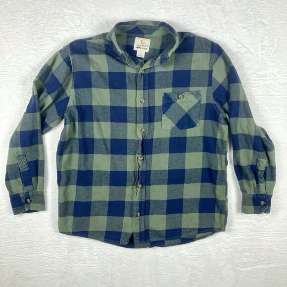 VTG Field and Stream Flannel Mens L Blue Green Buffalo Plaid Outdoor Lumberjack - Picture 1 of 8